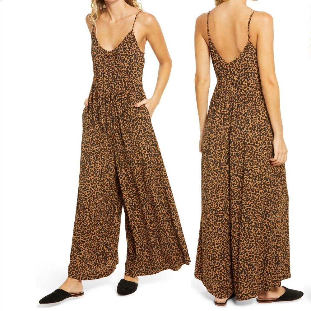 Madewell Shirred Wide-Leg Cami Jumpsuit in Painted Leopard - Sz 12